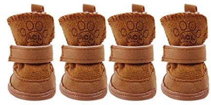 2 Paar Hundeschuhe für den Winter Hundewinterstiefel Water & Wood braun Klettverschluss Stiefeletten für Hunde Chihuahua Schuhe Stiefel S