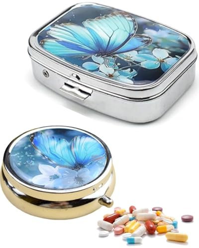 MYGLOAR 2 Stück Pillendose, Elegante Kleine Pillendose mit Spiegel, Tragbarer Reisepillenbehälter, Taschendekoratives Metall, Geeignet für Medikamente, Vitamine, Fischöl, Nahrungsergänzungsmittel