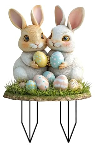 Generisch Gartenstecker Osterdeko Ostern Garten Hasen Deko, Osterdeko Outdoor Vintage für Draußen Frühling, Osterhase Außen Gartenschilder Osterdekoration Frühlingsdeko Osterhasen Figuren Groß (G)