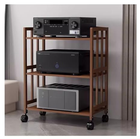 WLCNYL 3 Tier Stereo Cabinet Furniture Large Capacity Media Storage Rack For Audio Video Equipment Shelving Corner Bookshelf With Adjustable Shelf and Universal Wheels Ideal for Office Home Living