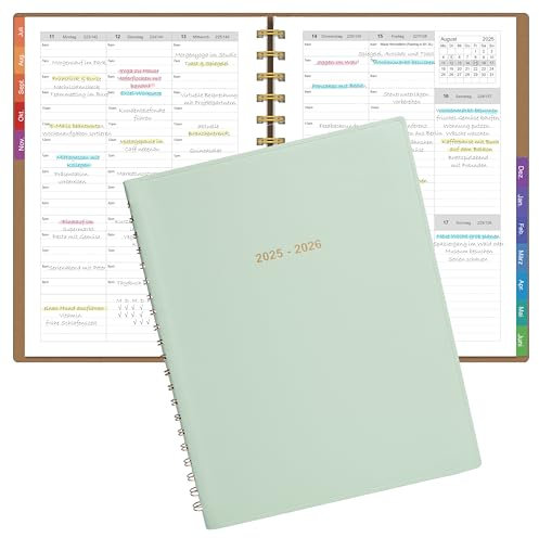 Leapig Terminplaner A4 2025/2026 Softcover mit Farbigem Randregister & Multifunktionalen Seiten – Juli 2025 bis Juni 2026 – 30 Minuten-Intervalle Wochenplaner 100 GSM Papier
