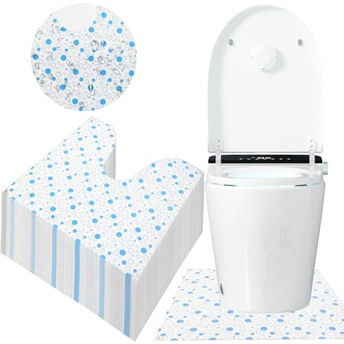 50 Pcs Disposable Toilet Commode Mat Deodorizing Toilet Mat Waterproof U Shaped Blue Pad for Older Potty Training Pee Incontinence Bathroom Floor Non Slip