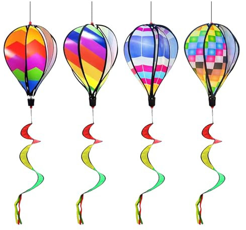 Heißluftballon Deko, Set de 4 Windrad Garten Colorido para Jardín Con Efecto Giratorio, Windräder Garten Resistentes Al Clima, Windspiele für Draußen Hängend Ideales para Decorar Exteriores y Patios