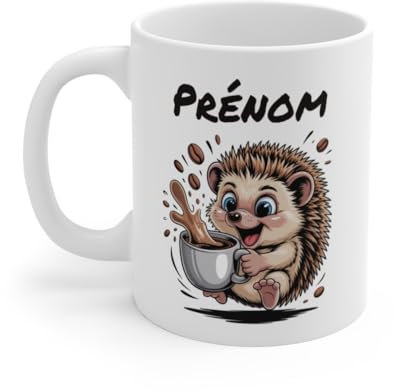 Teecustom Mug Hérisson Personnalisé – Tasse Café Mignonne et Énergique avec Prénom – Cadeau Original