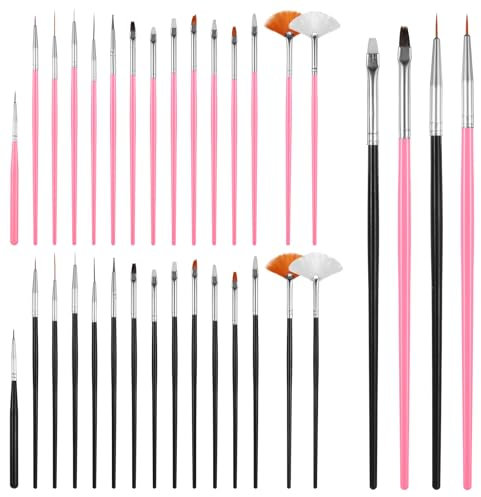 30 PCS Cake Painting Brushes Kit, Cookie Paint Brushes Food Safe Paint Brushs Kit Cookie Decorating Brush Food Paints Fondant Brush DIY Tool Set Icing Pastry Brushs for Painting Baking, Black and Pink