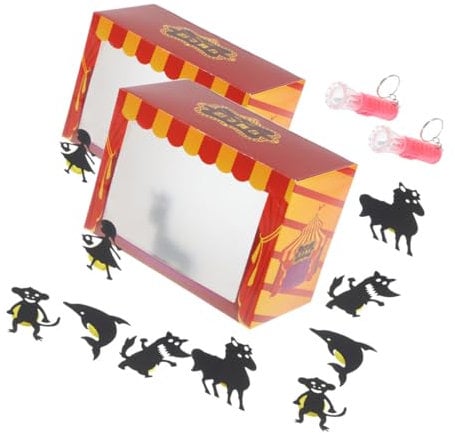 INOOMP 2 Sets DIY Schattentheater für Kinder - Kreatives Schattenspiel Set mit Figuren zum Basteln, Educational Learning Kit für Rollenspiel & Theatervorführung zu Hause