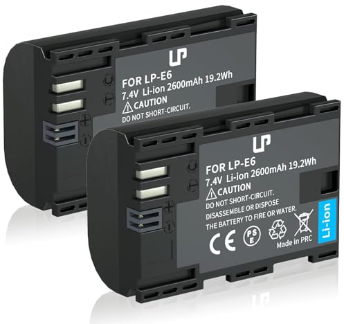 LP LP-E6, LP-E6N Akku, 2er-Pack 2600 mAh Ersatzakkus für Canon EOS R6, R5, R, 90D, 80D, 70D, 60D, 60DA, 6D, 6D Mark II, 5D Mark II/III/IV, 5DS, 5DS R, 7D, 7D Mark II, XC15, XC10