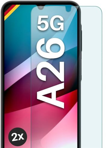 moex Schutzfolie für Samsung Galaxy A26 5G Glas 9H Härte, gehärtetes Schutzglas, Panzer Schutz Glas Displayschutz Folie, kompatibel mit jeder Handy Hülle, ShockProtect 2 Stück