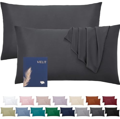 Vielit Kissenbezug 30x50 2er Set Weich Kopfkissenbezug 30x50 Mikrofaser Deko Kissenhülle Für Kissen 30x50 Öko-Zertifikat Resistent Hypoallergen Anthrazit