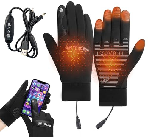 KQWVZ Beheizbare Handschuhe, USB-Beheizte Handschuhe mit 3 Einstellbare Temperaturstufen, Waschbar, wasserdichte Touchscreen Beheizte USB-Handschuhes für Herren und Damen, für Wintersport,Wandern