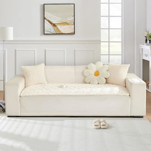 Gestepptes Samt Sofakissen Übergroße Plüschpolsterung Mit Diamant-Steppung Dickes Gemütliches Sofa-Schonbezug Atmungsaktiv, Strapazierfähig Couch-Matte für Hunde, Katzen (Off-Weiß-C, 90×210 cm)