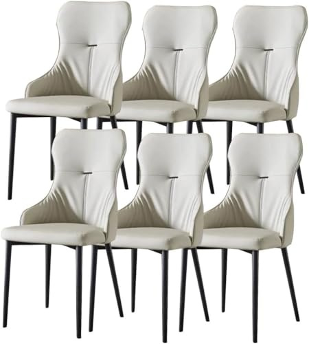 QYMYOZ Set of 6 Kitchen Dining Chairs Light Grey PU Leather Carbon Steel Legs Modern Makeup Stool for Kitchen Dining Room Balcony Sofa & Home Decor