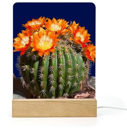 Ouyniei Nachttischlampe mit blühendem Kaktus, personalisierbar, Acryl, Nachttisch-Dekor-Lampen, Holz-LED-Lichter, Ständer, ideales Geschenk für Thanksgiving, Weihnachten, Geburtstag