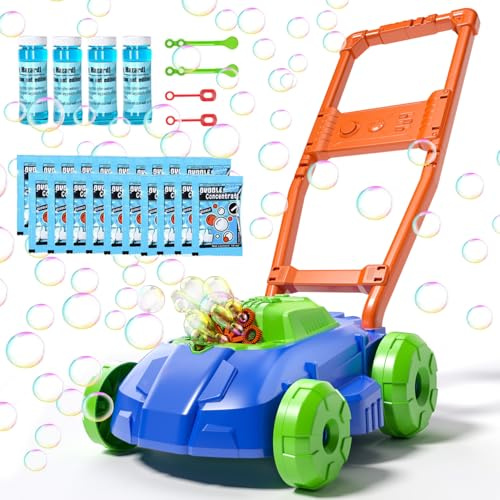 BLmukce Rasenmäher-Seifenblasenmaschine für Kinder, Outdoor Schiebespielzeug für Kleinkinder, Sommer Garten Spielzeug für Jungen Mädchen, Geburtstag Weihnachten Geschenke