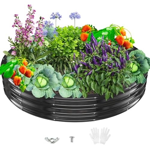 zbzbml Langlebiges, rundes verzinktes Stahl-Hochbeet zum Bepflanzen, runder Feuerring aus verzinktem Stahl für den Außenbereich, 1,8 x 1,8 x 30,8 cm dick, schwarz, 183 cm Durchmesser x 30,5 cm Höhe