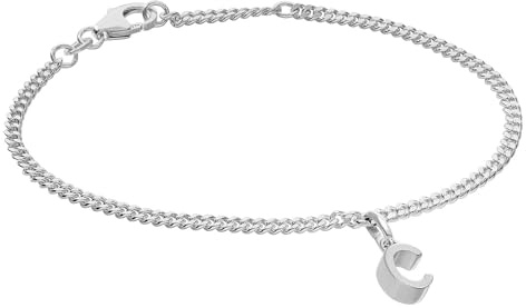trendor Mädchen-Armband mit Buchstabe C 925 Silber Rhodiniert 21590-C | diamantiertes Flachpanzerband, eleganter Armschmuck für junge Damen,