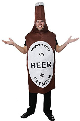 HENBRANDT 1 x Adult Beer Bottle Fancy Dress October Beer Festival Halloween Costume Stag Do Parties Brown Lager Bottle Novelty Dress Up Outfit One Size Unisex Fancy Dress Costume for Men and Women