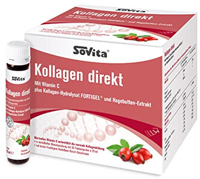 Kollagen direkt | Mit Vitamin C plus Kollagen-Hydrolysat Fortigel® und Hagebutten-Extrakt | Nahrungsergänzungsmittel | 30 x 25 ml
