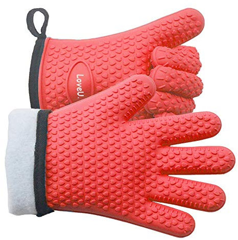 Loveuing Gants de Cuisine Silicone et Coton Double Couche Gants de BBQ résistants à la Chaleur/Gants de Cuisson/Gants de Four/Porte-casseroles de Cuisson, 1 Paire