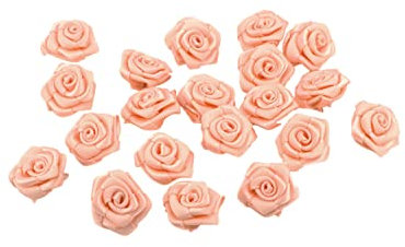 Satinrosen 2cm 20 Stück zum Basteln Dekorieren Verzieren - FARBAUSWAHL - kleine Deko Rosen aus Stoff - Hochzeit Tischdeko Geschenkverpackung Scrapbooking Handarbeit Blüten Dekoideen Apricot