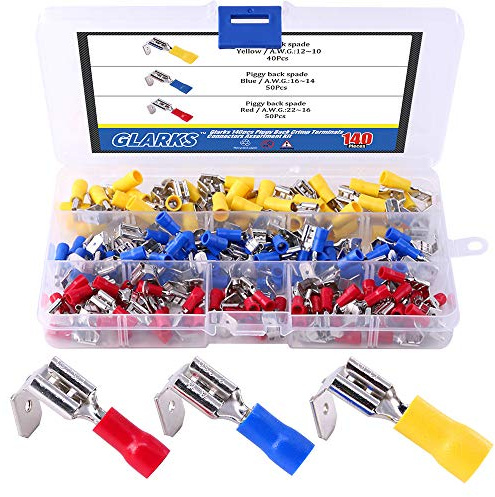 Glarks 140pcs 22-16.16-14.12-10 Messgerät Halb-isolierte Piggy Back Spate Quick Splice Crimp Klemmen Steckverbinder Sortiment Kit