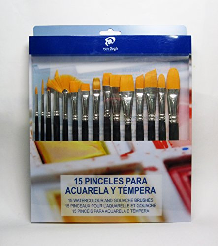 Van Gogh Lot de 15 pinceaux pour Aquarelle et Tempera, Bleu, Argent, Orange, Taille Unique