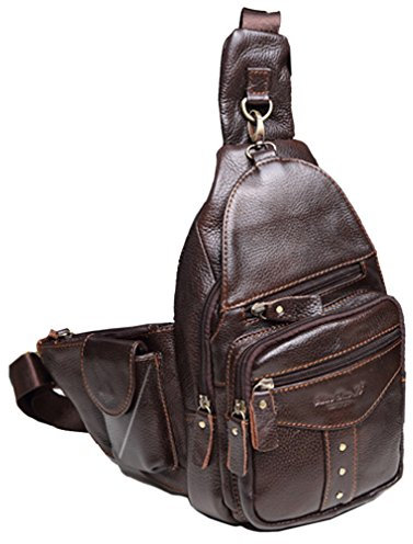 Leder Sling Brusttasche für Herren Damen Einzel Schulter Pouch Rucksack Mehrzweck Outdoor Reise Geschäft Beiläufig Tagesrucksack Crossbody Pack Tasche Kaffee
