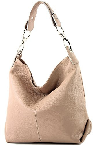 modamoda de T168 Damen Leder Schultertasche Henkeltasche Medium handmade in Italy, Farbe:Rosabeige
