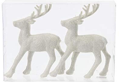 Hirsch Figur 12 cm mit Glitzer 2 Stück Weiß