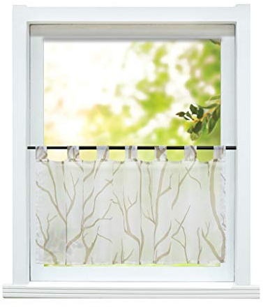 ESLIR Scheibengardine modern Bistrogardine Küche Gardinen WeißSand 60x120cm | Küchengardine mit Schlaufen, Transparent Vorhänge kurz, Kurzgardine Voile, 1 Stück, Kurzstores landhaus, Fenstergardinen deko