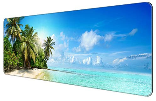 Dynippy Tapis de souris de jeu fin et étendu (80 x 30 x 0,2 cm) avec bords cousus, grand tapis de souris long XXL pour clavier et tapis de souris pour jeu, bureau et maison, plage, mer, arbres