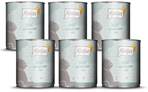 MjAMjAM - Premium Nassfutter für Katzen - Insekt mit vorzüglichem Kalb, 6er Pack (6 x 800 g), getreidefrei mit Insektenprotein
