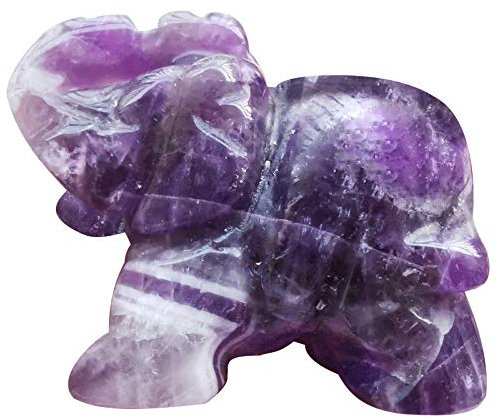 Lovionus89 40mm Handgeschnitzt Kristall Elefant Figuren, Glücklich Tasche Steintierstatue Skulptur Haus Dekoration, Amethyst