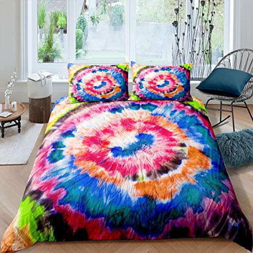 Tbrand Bunte Krawattenfarbe Bettwäsche Set 135x200cm Modernes Boho Psychedelic Betten Set Aquarell Muster Bettbezug Set Böhmischer Zigeunerstrudel 2St. Mit 1 Kissenbezug