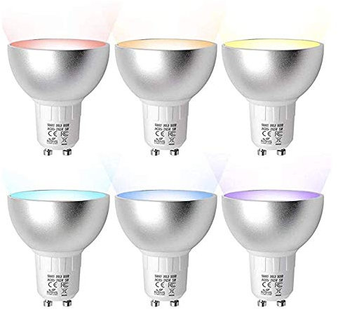 BENEXMART Tuya WiFi LED-Lampe Gu10 RGBCW Dimmer Lampe Scheinwerfer Fernbedienung Smart Life App Sprachsteuerung über Alexa Google Home Assistant (6 Pack)
