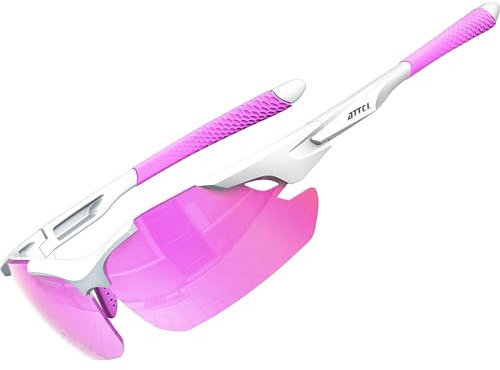 ATTCL Sunglasses For Women - Upgraded Sports Polarized Sunglasses for Cycling Driving Fishing UV Protection 7027-C6 White+Pink UV400 CAT 3 CE