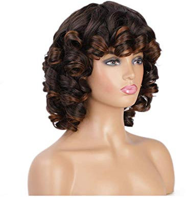 Short Curly Wigs Afro Kinky For Black Women Synthetic Brown Blackbrown