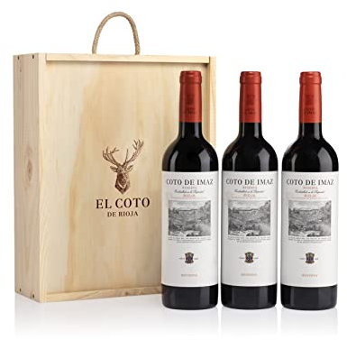 El Coto - Estuche de madera Regalo 3 botellas Coto Imaz Reserva, Vino tinto D.O. Ca. Rioja, Variedad Tempranillo, Potente y Equilibrado, Estuche 3 botellas, 750 ml