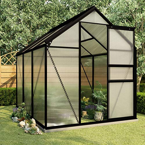 MOONAIRY Serre avec cadre base en aluminium anthracite 3,61 m², Serre en Verre de Jardin pour Plantes, Serres d'Extérieur