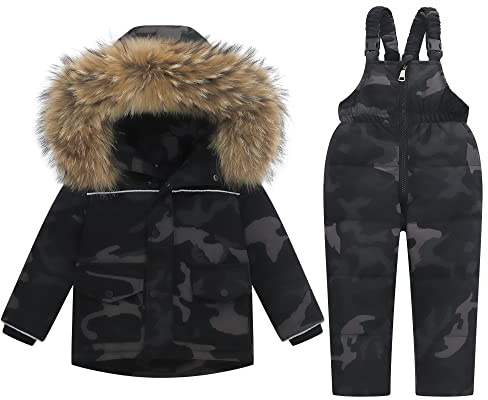 Fewlby Bambino Tuta da Sci - Piumino con Cappuccio + Pantaloni da Sci, 2 Pezzi Tuta da Neve per Bambino Completo da Neve Caldo Invernale Salopette e Giacca
