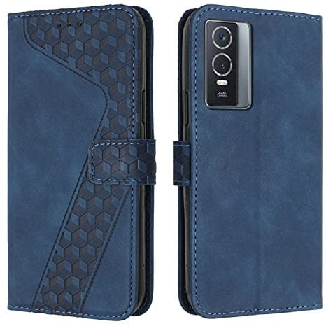 OKZone Kompatibel mit Vivo Y76 5G/Y76S/Y74S Hülle, PU Leder Handyhülle Tasche Wallet Schutzhülle Vivo Y76 5G/Y76S/Y74S, Flip Cover Klappbar Brieftasche Etui mit Magnet TPU Lederhülle (Blau)
