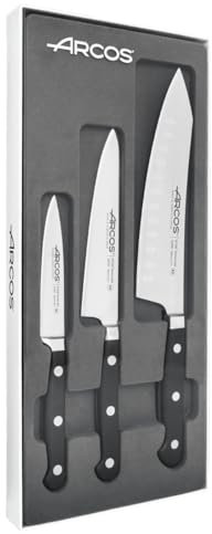 Arcos Serie Opera - Set Cuchillos de Cocina 3 piezas - Acero Inoxidable Forjado NITRUM - Mango POM - Color negro