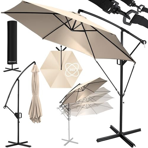 KESSER® Sombrilla + Funda Ø350 cm con mecanismo de manivela, Sombrilla de manivela con soporte, Protección UV Aluminio Funda repelente al agua - Sombrilla de jardín
