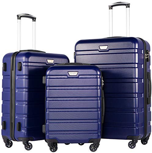 COOLIFE Hartschalen-Koffer Trolley Rollkoffer Reisekoffer ardschale Boardcase Handgepäck mit TSA-Schloss und 4 Rollen (Dunkelblau, Koffer-Set)