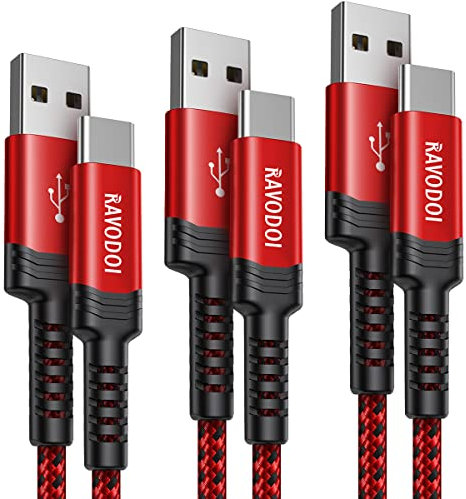 Câble USB C[1m+1m+2m,Lot de 3],3A QC3.0 Cable USB Type C Chargeur Nylon Tressé Câble USB C Charge Rapide pour Samsung Galaxy S10 S9 S20 Plus S21 Ultra,A53 A52 A31 A50 A51 A71,Note 20 10 9 8 -Rouge