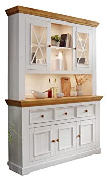 möbelando Buffet WZ-0133 aus Kiefer massiv in weiß mit 3 Schubladen und 5 Türen. Abmessungen (BxHxT) 149x214x42 cm