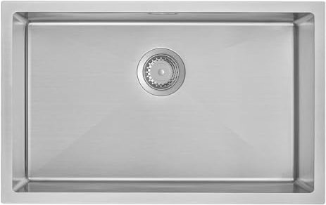 Fregadero Cocina 70 x 44 cm, Auralum Fregadero Cocina 1 Seno, Fregadero Bajo Encimera, Enrasado o Sobre Encimera, Fregadero de Acero Inoxidable con Desbordamiento y Sifon de Cocina