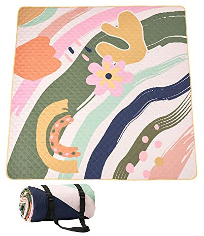 DOTBUY-SHOP Picknickdecke Wasserdicht, Campingdecke Stranddecke Wärmeisoliert Maschinenwaschbar Faltbar Picknickmatte, für Outdoor Strand Campen Wandern Ausflüge (200x200cm,Frühling)
