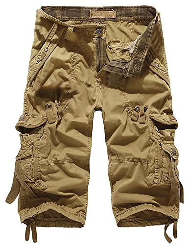 Susenstone Shorts Cargo Homme 3/4 Longue Bermudas Pantalons Courts Rétro Baggy Pantacourt Casual Combat Pantalon Court Militaire Outdoor Multi Poches Pantacourt De Plage Travail Vacances Kaki