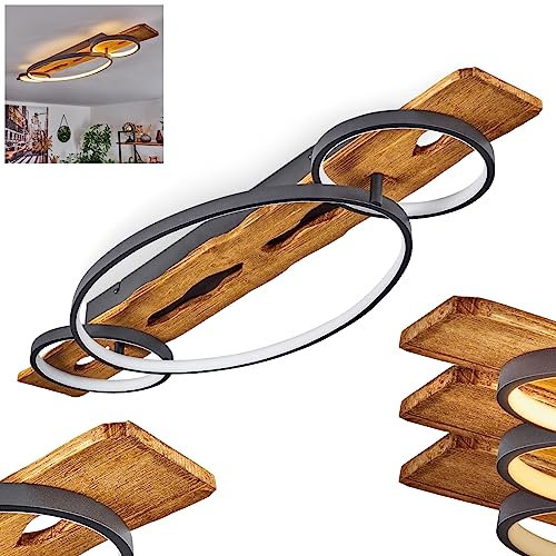 LED Deckenleuchte Nevogilde, dimmbare Deckenlampe aus Metall/Holz/Kunststoff in Anthazit/Natur/Weiß, Leuchte im skandinavischen Design, dimmbar über Lichtschalter, 4600 Lumen, 3000 Kelvin, LED 40 Watt